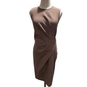 Lanvin Crew Neck Knee-Length Sheath Side Ruched Taupe‎ Tan Dress Size 40/ US 6-9